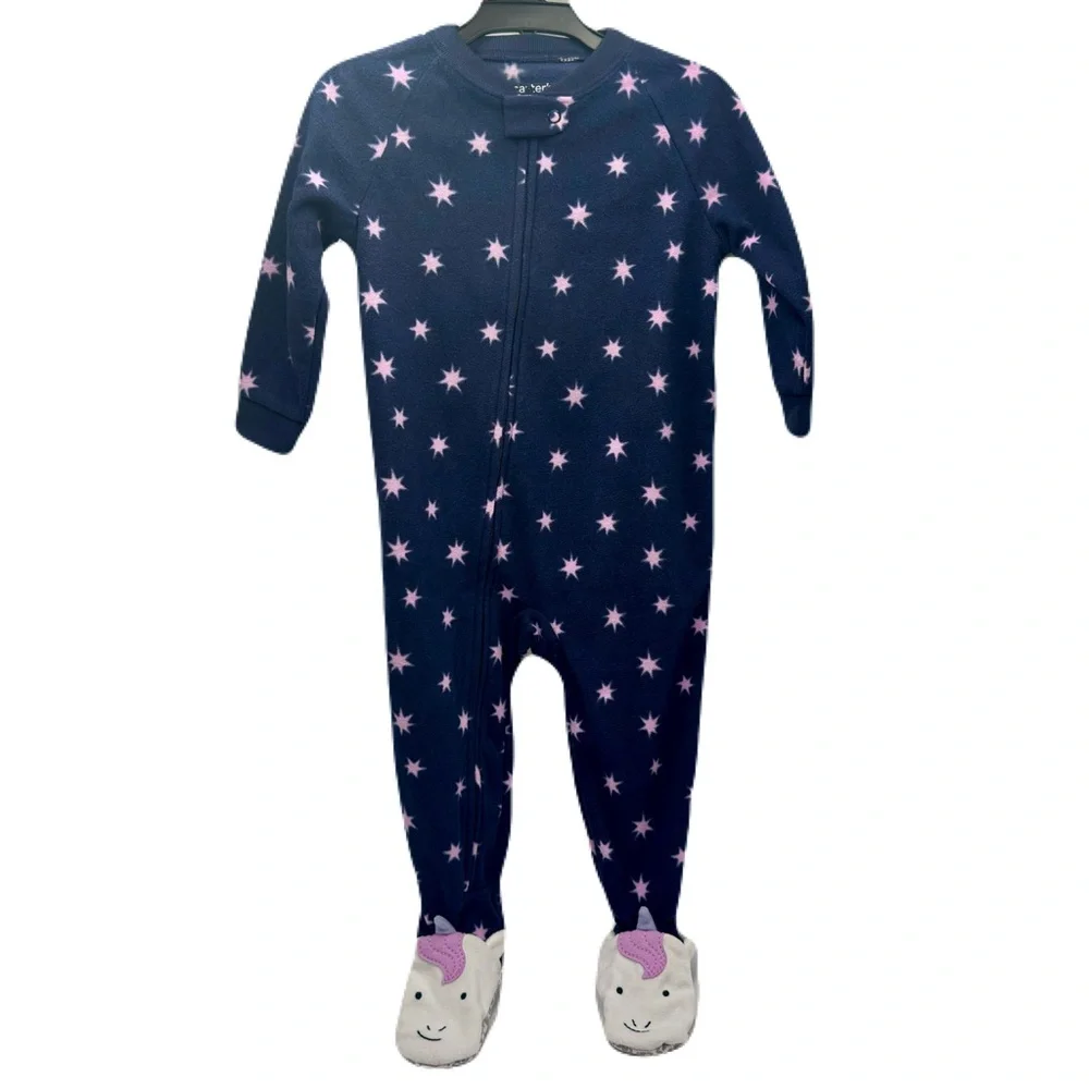 NWOT Carter’s Child of Mine Fleece Purple Unicorn Non-Slip Footie Pajamas 18M